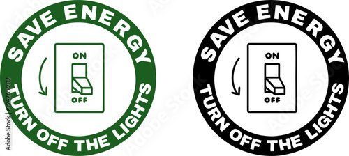 Save Energy Turn Off The Lights Sticker Design Vector
