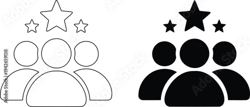 Team success and achievement silhouette and outline icon set isolated on transparent or white background