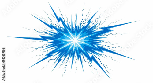 A vibrant burst of blue energy with sharp, jagged lines radiating outwards