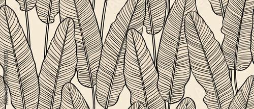 Tropical leaves. Seamless texture with banana leaf. Hand drawn tropic foliage. Exotic black and white background. Vector monochrome background with tropican leaves.
