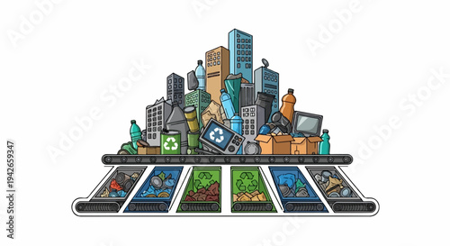 Conveyor belt sorting urban waste for recycling and environmental cleanup