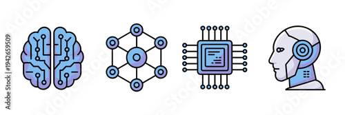 AI brain circuit and microchip icons – Great for biotech branding.
