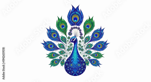 Detailed, vibrant watercolor painting of a peacock fanning its ornate, eye-patterned tail feathers