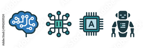 Artificial intelligence and machine learning vector icon set – Perfect for tech startups, AI research papers, or digital transformation blogs.