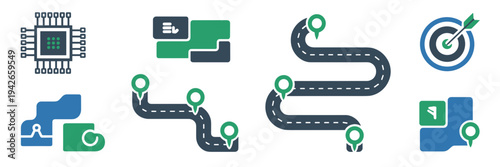 Professional technology strategy and chip design icons – Perfect for semiconductor industry news, hardware design, or tech whitepapers.