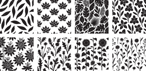 Wildflower Meadow and Tropical Silhouette Pattern Set