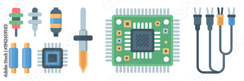 Electronic engineering and circuit board vector icons – Perfect for technical manuals, engineering blogs, or hardware design ads.