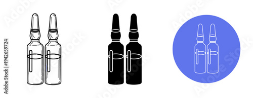 Minimalist ampoule icons in black, white, and blue circle design