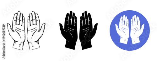 Diverse hand illustrations in monochrome and color variations