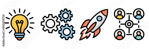 Business innovation and product development icon set – Great for entrepreneurship workshops, creative agency sites, or tech strategy.