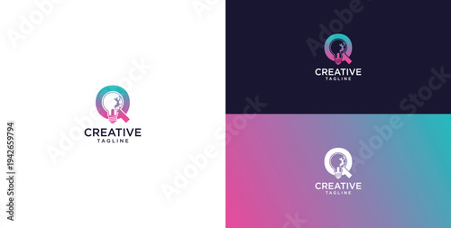 smart bulb logo icon. bulb logo technology. initial logo design Q