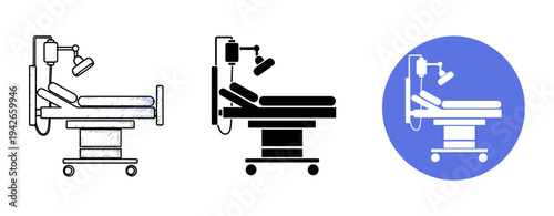 Medical bed icons: outline, solid, and colored styles