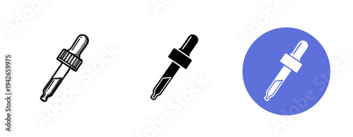 Black and white dropper icons with blue circle background