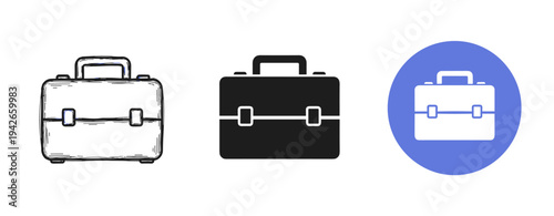 Variety of briefcase icons in sketch, solid, and circle styles