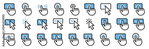 Modern touch screen and device interaction icons – Suitable for user experience slides, mobile tech ads, or UI design.