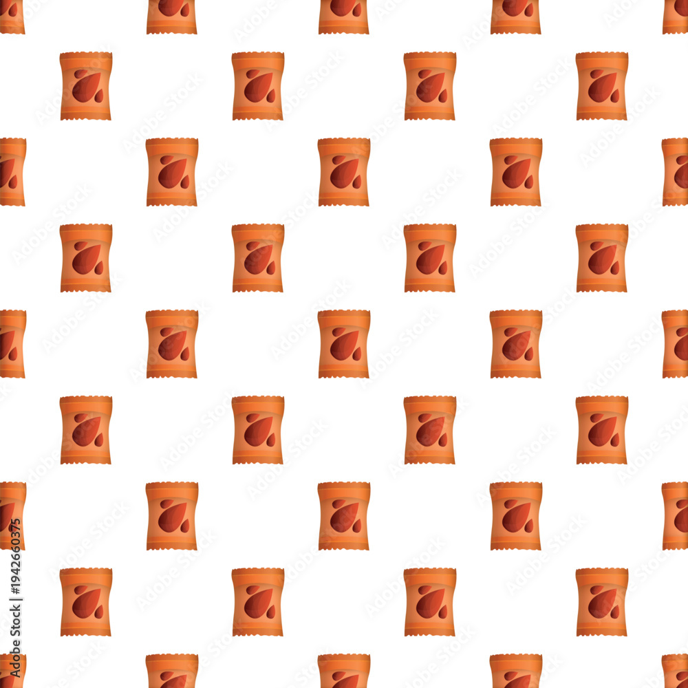 Fototapeta premium Orange seed packets with seed illustration creating a seamless background pattern
