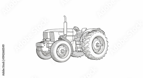 Stylized sketch of a powerful agricultural machine with large wheels and a tall exhaust