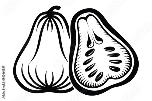 of Whole and Halved Calabash on a Clean White Background