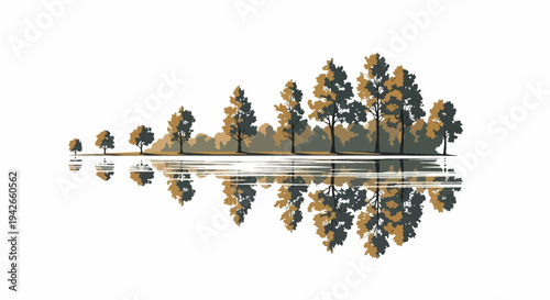 Stylized trees and their reflections in calm water