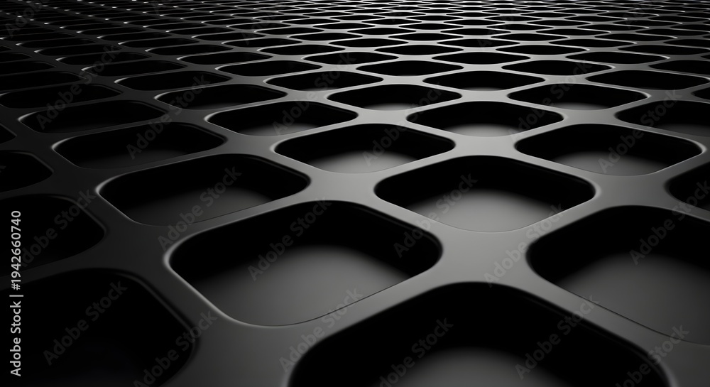 Fototapeta premium Dark Hexagon Geometric Background – Futuristic Black Honeycomb Pattern Technology Texture