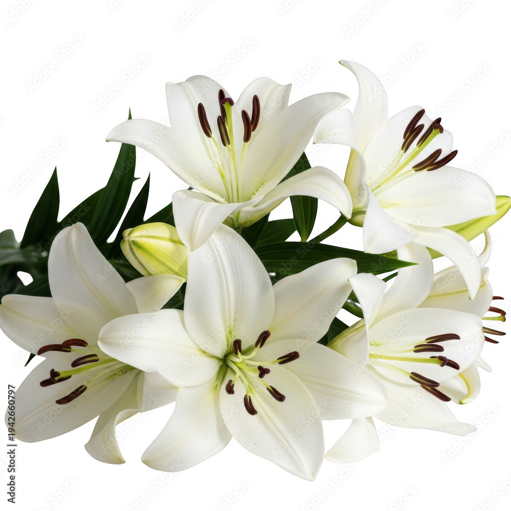 Obraz premium Elegant white lilies bouquet isolated on transparent background
