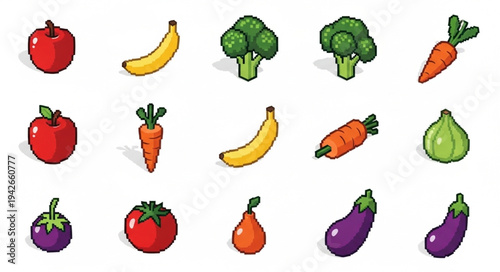 Colorful Cartoon Fruits and Vegetables.
