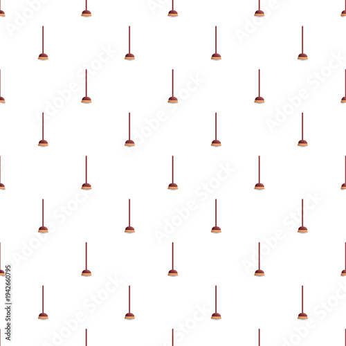 Seamless pattern featuring brown brooms with wooden handles on a white background