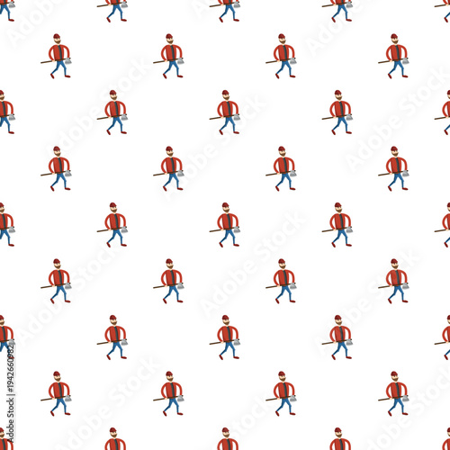 Lumberjack characters with axes creating a repeatable background pattern