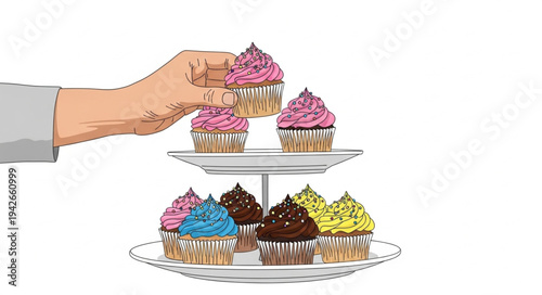 Colorful Cupcakes on Tiered Server.