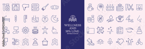 Wellness and Spa Line Editable Icons set. Vector illustration in modern thin line style of components of a healthy lifestyle, face , recreation. Pictograms and infographics