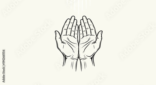 Sketch of open hands, palms up, receiving light rays from above