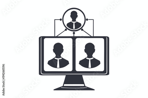 People Silhouettes On Computer Screen Isolated on White Background Icon