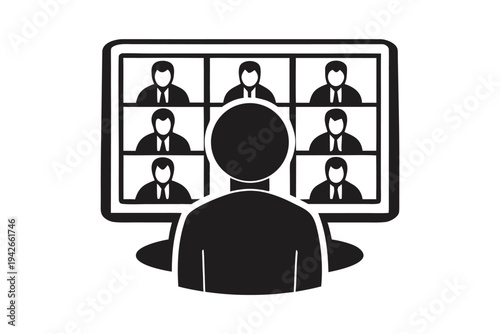 Person in Virtual Meeting with Participants in on White Background