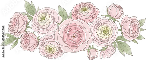 Soft pink roses with green leaves in a floral arrangement