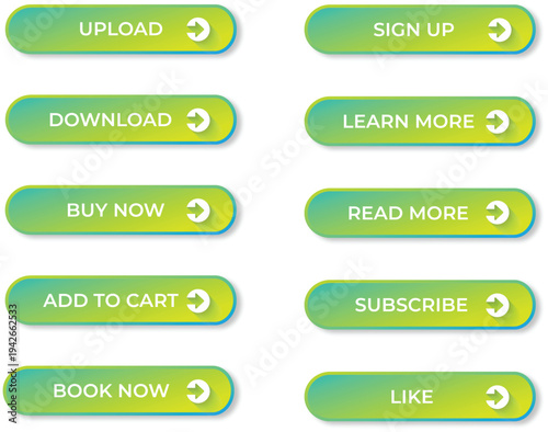 Call to action icons set in gradient isolated button vector design for social media ,  marketing and website platform.