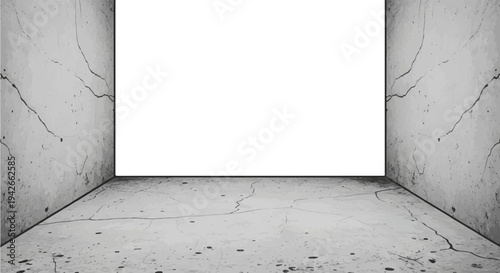 Cracked concrete interior with a blank white space for content