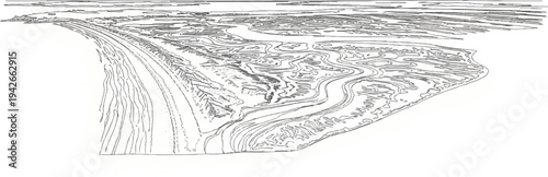 Aerial view of a meandering river system with sandy banks and distant horizon