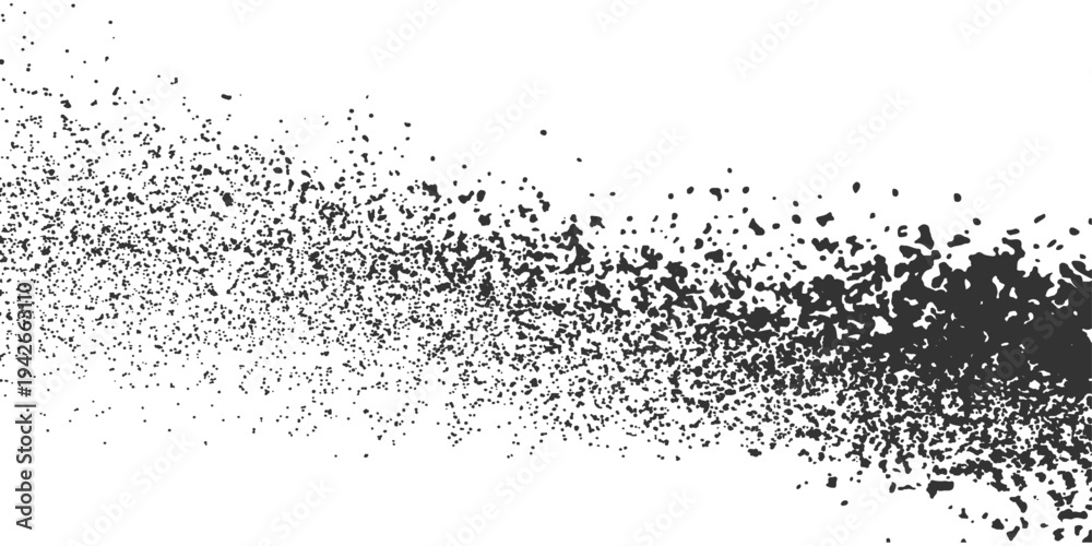 Obraz premium Abstract a dynamic grunge splash graphic composed of a cascade of dark ink particles against a crisp background, the image evokes a sense of raw energy and textured artistry.