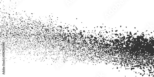 Abstract a dynamic grunge splash graphic composed of a cascade of dark ink particles against a crisp background, the image evokes a sense of raw energy and textured artistry.