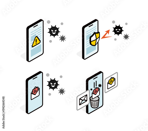 Illustrations related to smartphone virus infection