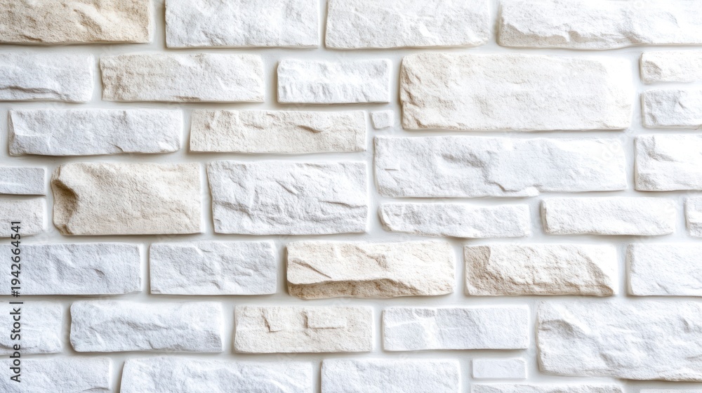 Fototapeta premium Textured White Stone Wall: Rustic Brickwork with Subtle Color Variations and Natural Stone Finish