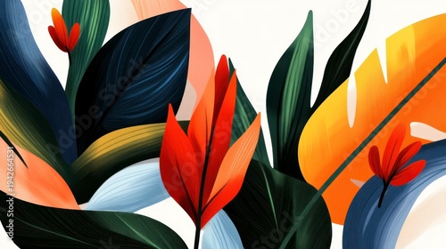 Vibrant Tropical Leaves and Flowers