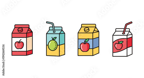 Juice Box Line art vector set flat modern abstract
