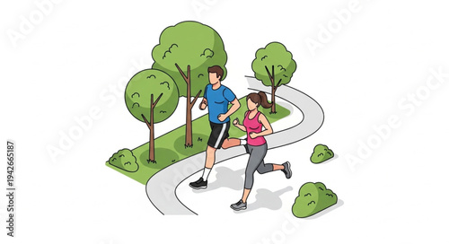 Couple Running on Winding Path.