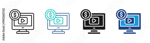 Video Monetization icon set multiple style collection