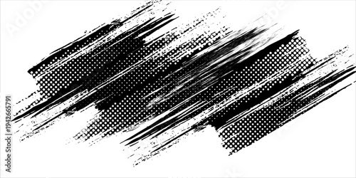 Glitch distorted grunge layer . Noise destroyed texture . Trendy defect error shapes . Overlay grunge texture . Distressed effect .Vector shapes with a halftone dots screen print texture. eps 10