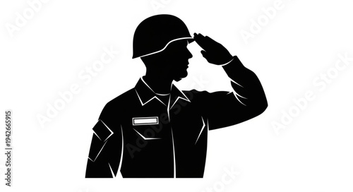 Construction Worker Saluting Silhouette Portrait.