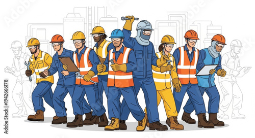 Construction Workers Wearing Safety Gear.