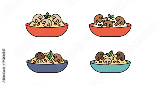 Mushroom Risotto Line art minimal modern abstract color vector