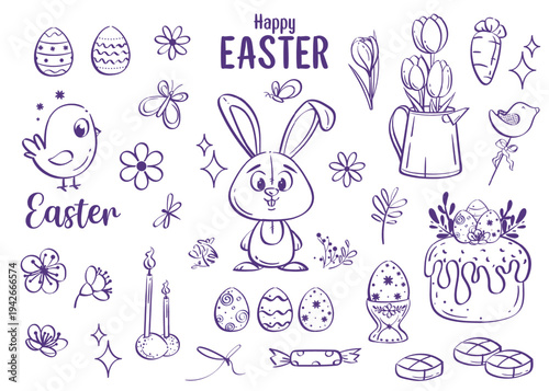 Easter Doodle Set with Bunny and Eggs